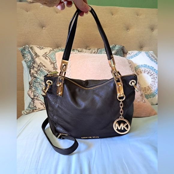Michael Kors Brooke Medium Leather Tote in Deep Chocolate Brown & Gold Hardware - Picture 1 of 16